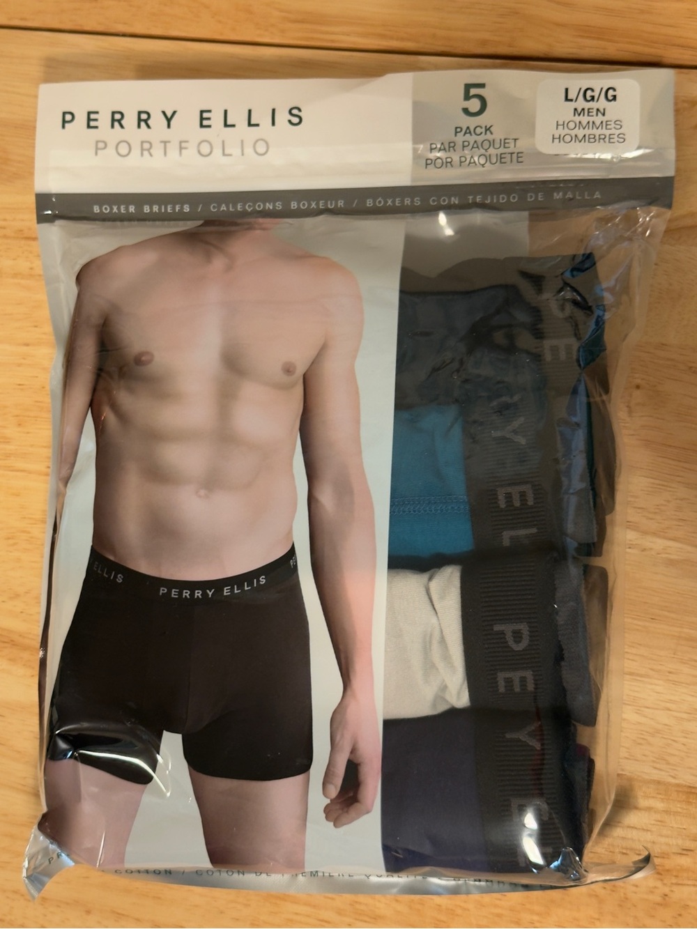 Perry Ellis Portfolio Men's Boxer Briefs 5-Pack Large Cotton/Spandex Mesh Pouch